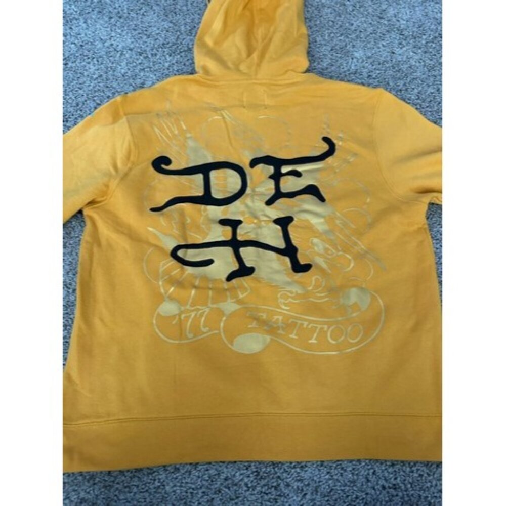 Ed Hardy Mens Yellow Black Panthers Graphic Print Hoodie Size XL Pockets - Picture 12 of 15